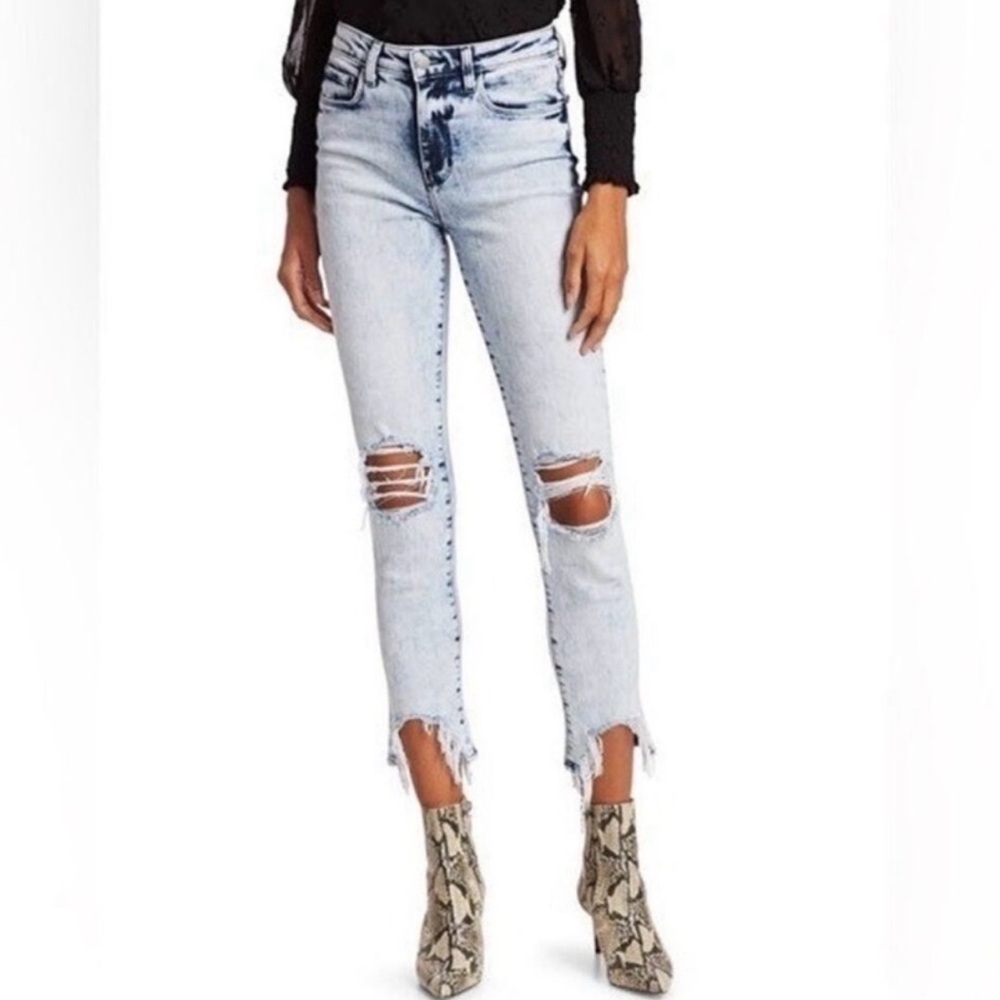 L’AGENCE Highline High Rise Jeans 27 Calypso Wash Light Acid Blue Distressed Hem